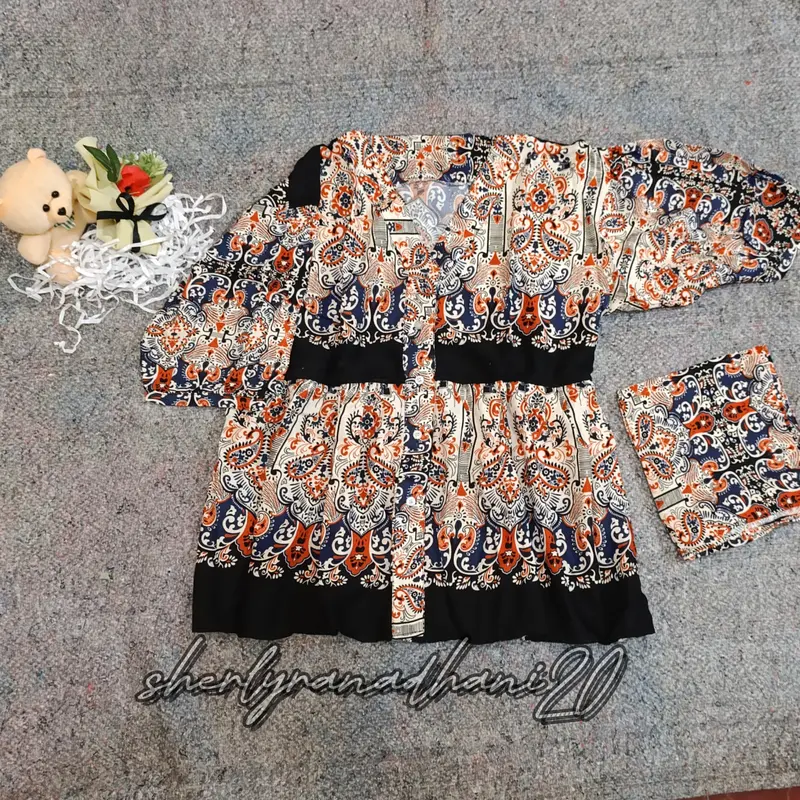 MONATA set - setelan atasan Rayon motif premium celana kulot panjang untuk wanita dewasa Baju Kancing 1