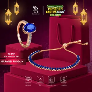 Roystone jewels - Cincin Fashion Aksesoris Perhiasan Permata Zircon Adjustable Ring_Blue Sapphire Rosegold Ring
