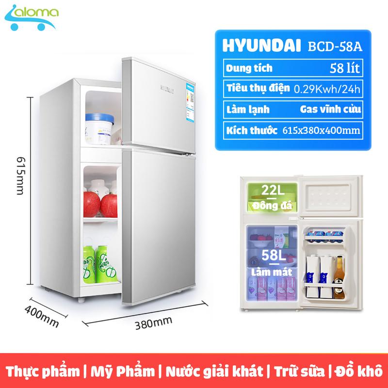  Tủ lạnh mini huyhdai 58lit cao cấp có ngăn đá và ngăn làm mát tách biệt để đồ ăn mỹ phẩm đồ trang điểm tiện lợi 
