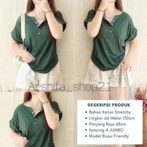 ￼LAVIRA TSHIRT || [T22141] ATASAN WANITA JUMBO KATUN STRETCH LEMBUT KAOS KANCING MELAR ADEM NYAMAN BUSUI FRIENDLY