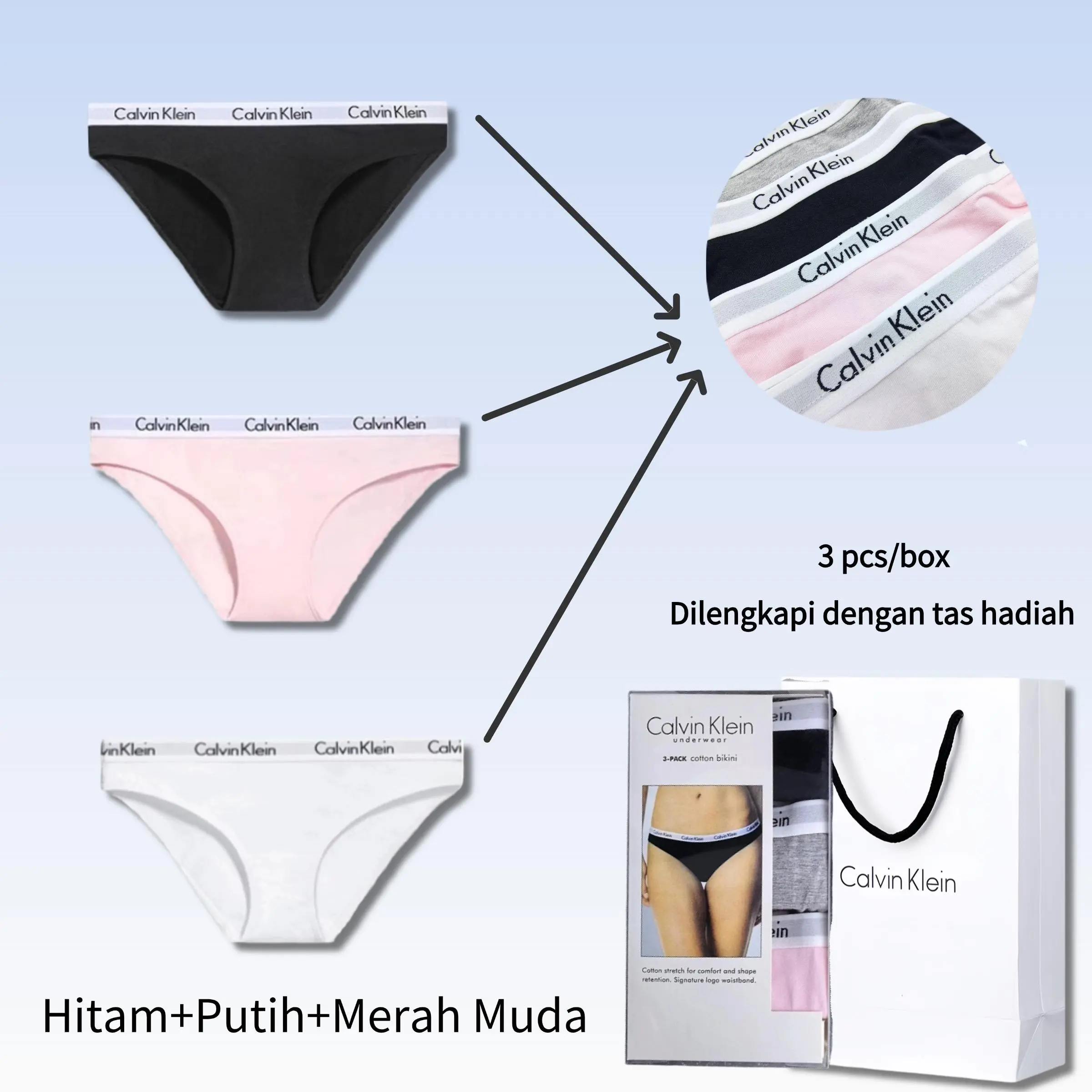 Gaya B (Hitam + Merah Muda + Putih)