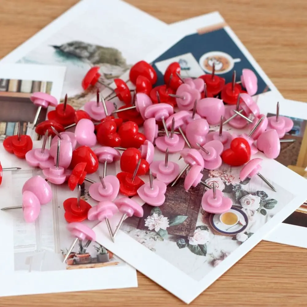 Pin Tolak Plastik, 50pcs, Bentuk Hati, Paku Ibu Jari Logam, Berwarna, Kancing Hiasan Comel, Sesuai untuk Alat Tulis Sekolah, Aksesori Pejabat