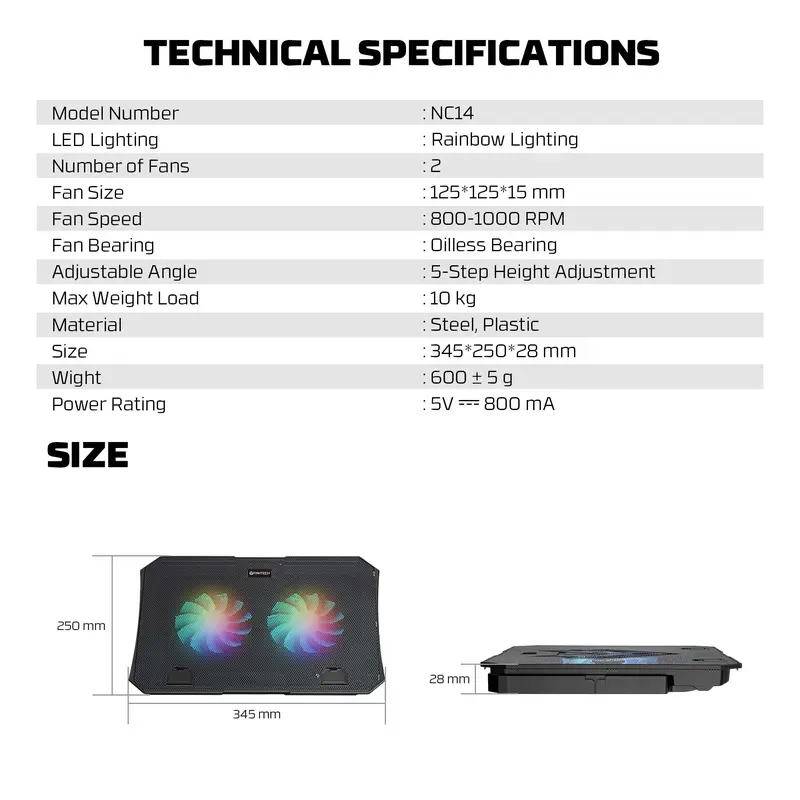 Fantech Cooling Pad RGB Notebook Cooler NC14 Kipas Pendingin Laptop Cooler 6