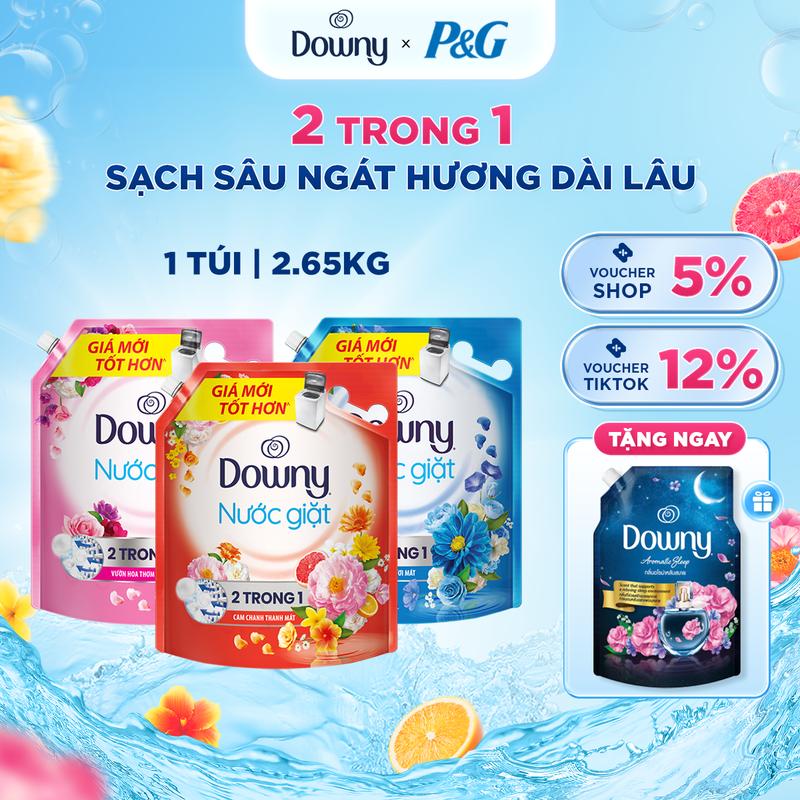 Mua 1 tặng 1 Nước giặt Downy 2in1 Làm Sạch túi 2.65kg các mùi hương tặng Nước xả Downy Giấc ngủ thư thái túi 1L