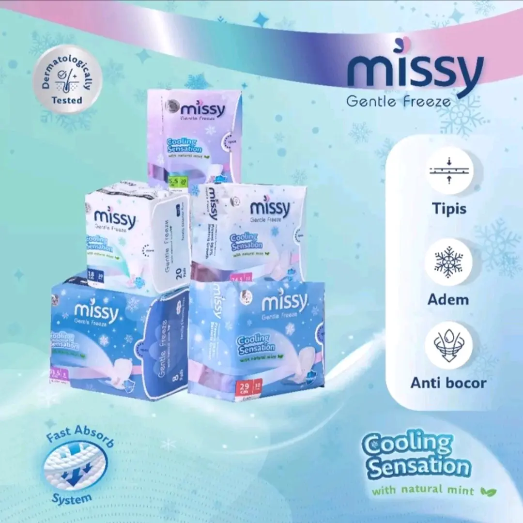 Missy Pembalut & Pantyliner (Super Thin, Anion Tea Polyphenols, Peppermint Extract) Bebas Klorin Dioksin | Harian Malam Daya Serap 5x Lebih Banyak Cegah Iritasi dan Gatal Keputihan