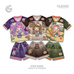 CLOXIO - Setelan Jersey Anak Perempuan - Baju Anak Cewek - Pakaian OOTD Anak Lucu Imut Cute Girls
