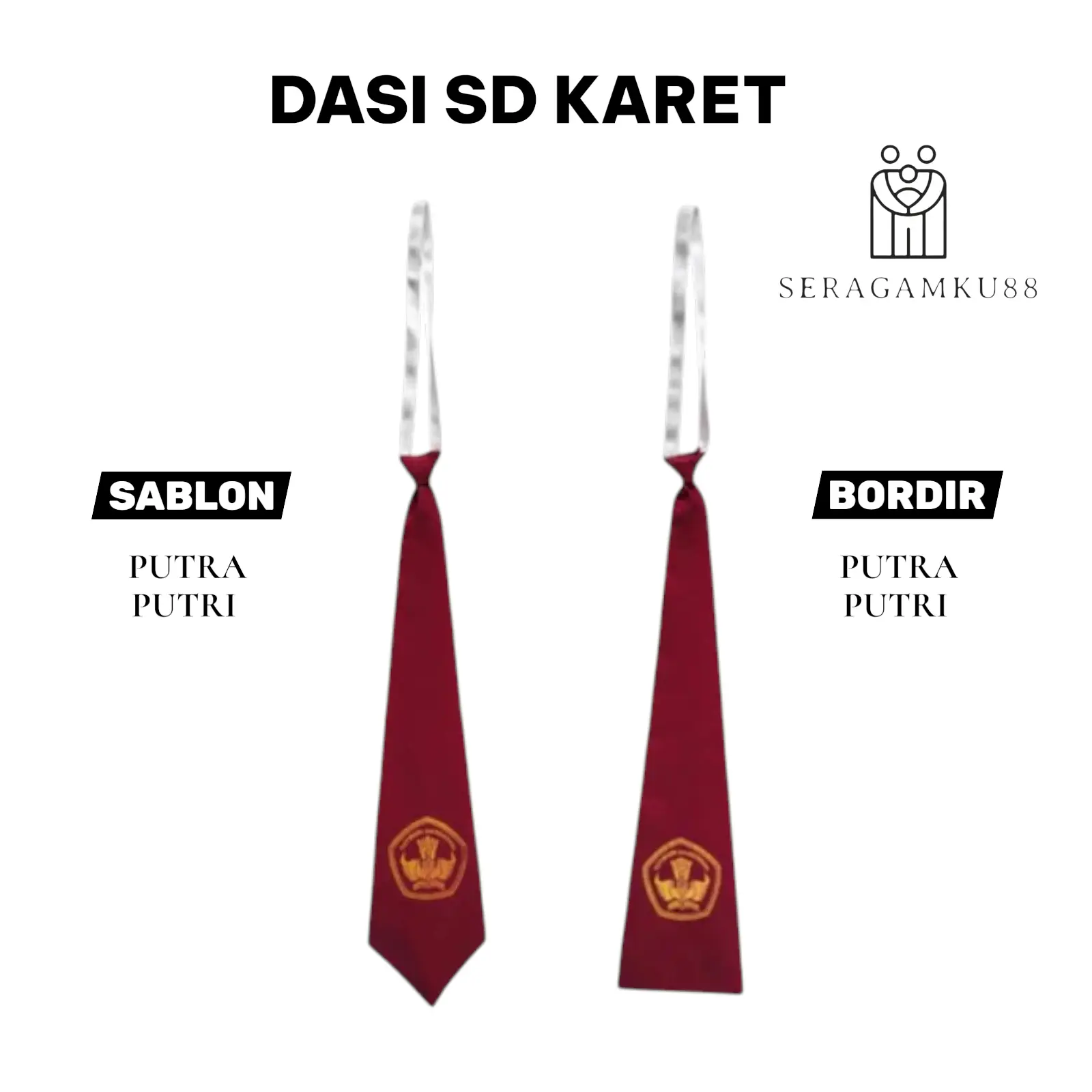 Dasi SD Merah Karet Putra Putri BORDIR SABLON - Model Terbaru