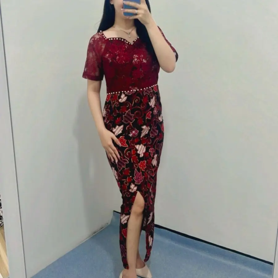 Dress Batik ivana /Dress kondangan / Dress wisuda Pesta Bunga Formal Panjang Gaun Wanita Cantik Mewah Fit