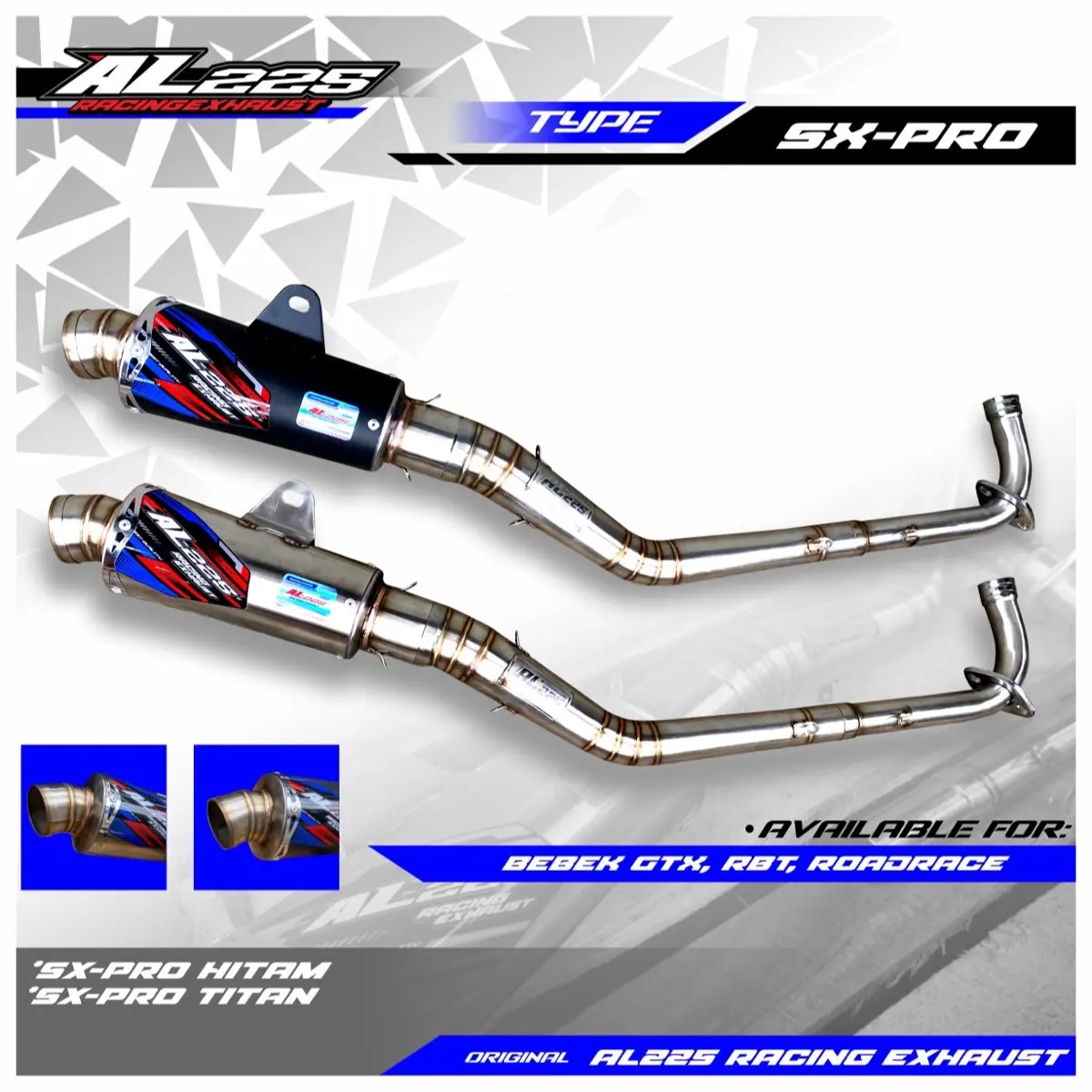 Knalpot bebek gtx/Rbt 110-130cc type SX-pro Original AL225 RACING EXHAUST