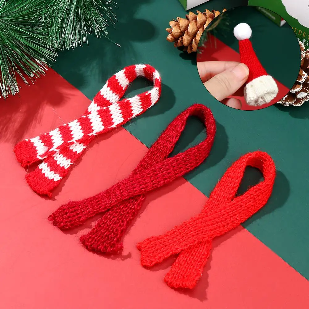 Kids Toys Miniature Clothes Xmas Ornament Knitted Scarves Mini Christmas Caps Handmade Material Doll Scarf Hat