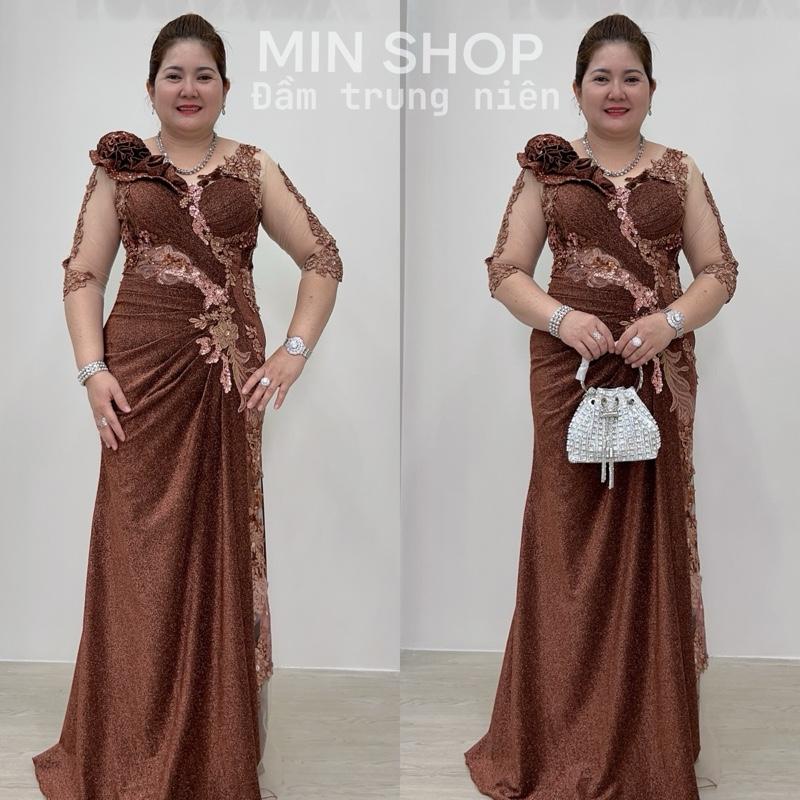 Đầm trung niên dạ hội thiết kế cao cấp làm sui U40 U50 U60 Nữ Women Dress Voi Voan