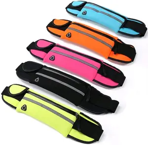 Tas Ikat Pinggang Lari Water Proof 1 Kantung Go Belt Running Belt Unisex Sport Nylon 15 cm Hitam Biru