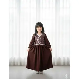 GAMIS TERBARU Anak Bahan Rayon Twill Premium Lebaran Dengan Aksen Kombinasi Brokat Mewah Nyaman untuk Tampilan Elegan