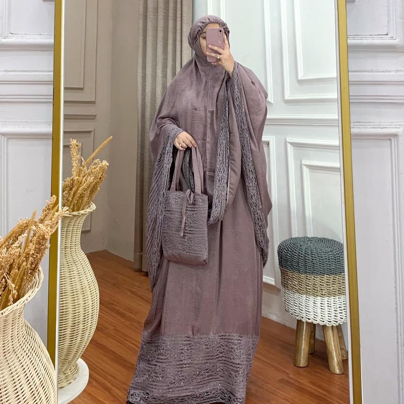 Aisyah mukena santorini silk set tas mukena hari raya terbaru 1