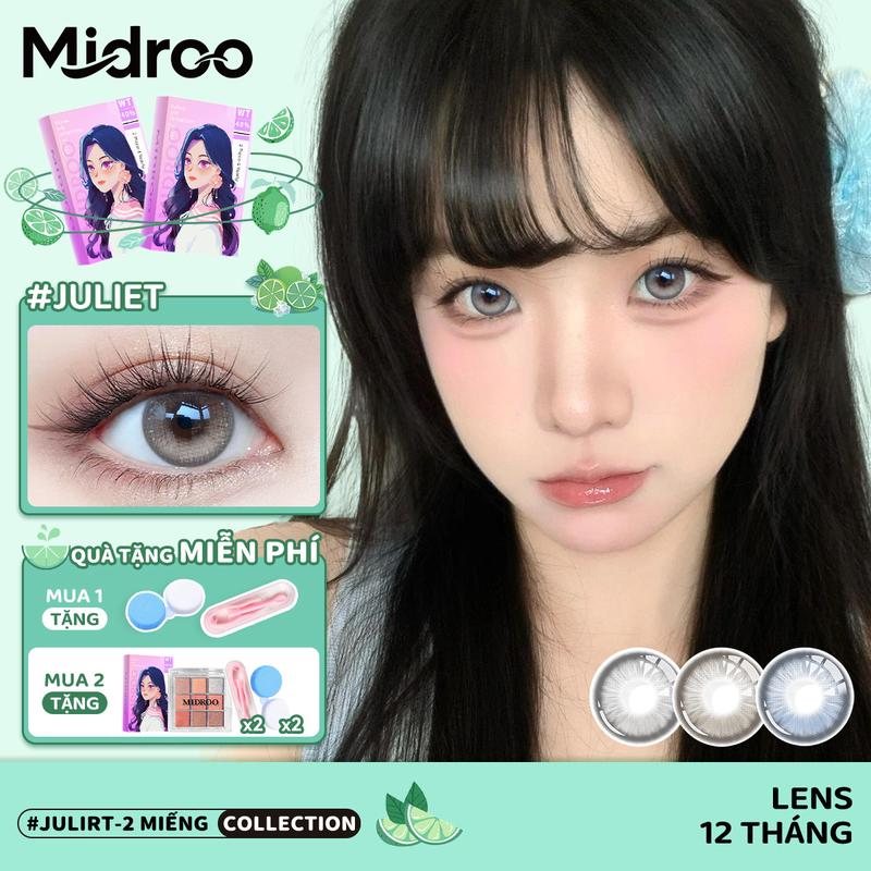 Tặng Bảng phấn mắt Midroo Lens 0~6 Độ 2 chiếc 14.2mm Lens Cận Gray Lens Mắt Juliet Kính Áp Tròng 1 năm
