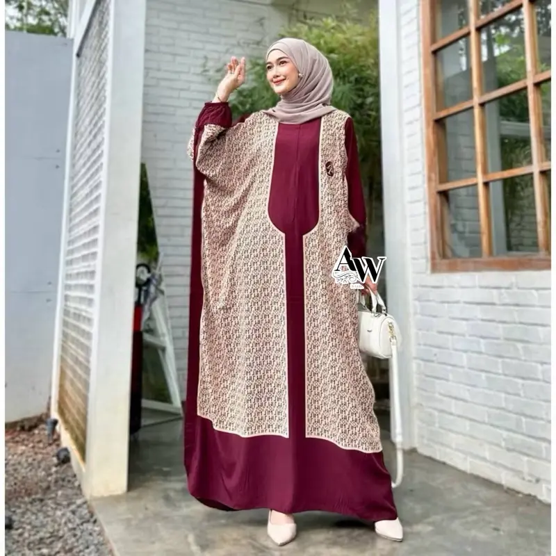 Jingga Kaftan by Daster Qu Gamis Kaftan Rayon Premium Busui Motif Grosir Klamby Baju Muslim Wanita Jumbo 0