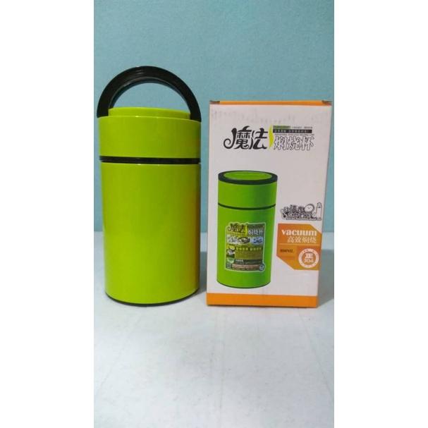 800ml Multifunctional Stainless Steel Vacuum Portable Pot with Foldable Spoon Green