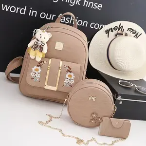 Tas Ransel Wanita Remaja Terbaru Backpack Set 3IN 1 Golden Flower Ransel Sekolah Anak Perempuan Tas Fashion Korea