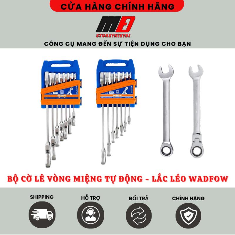 Bộ Cờ Lê Vòng Miệng Tự Động Wadfow Thép CR-V Và CRMO Cờ Lê Lắc Léo - Tự Động Cờ Lê Ngắn