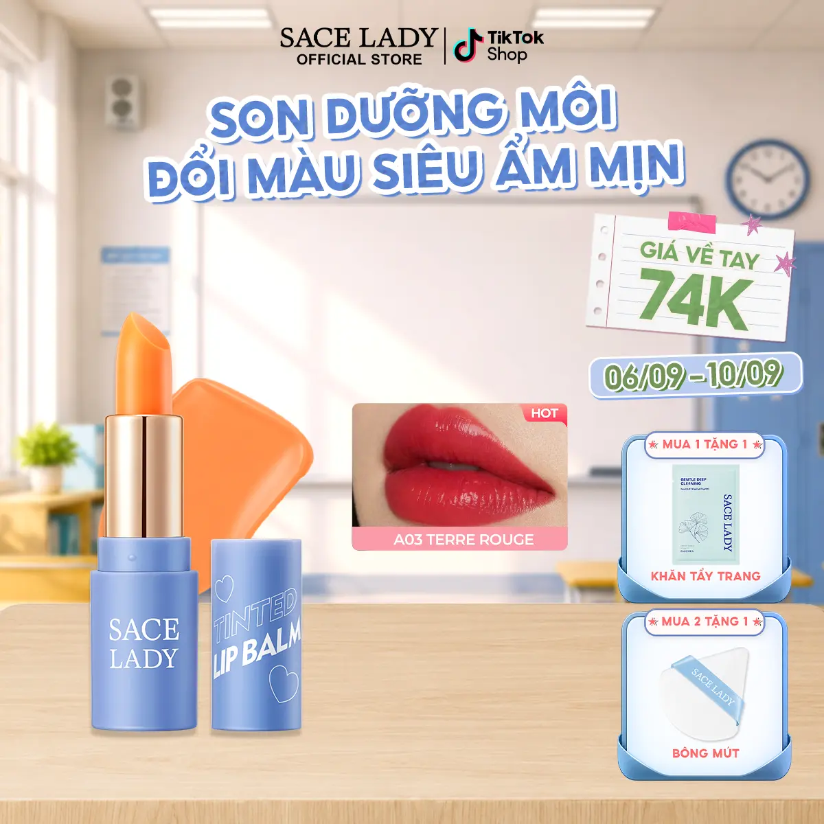 [COD] Son dưỡng môi có màu SACE LADY Son môi có sắc tố cao 3.5g