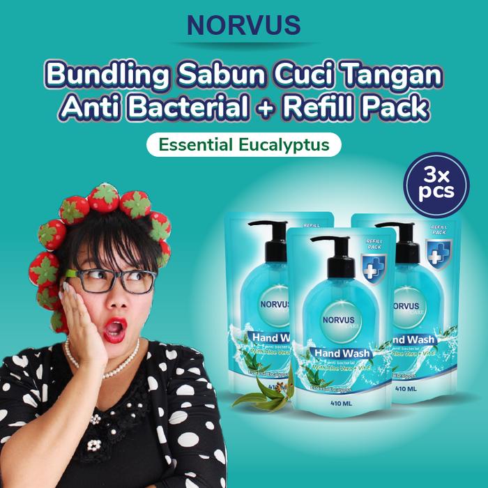 Gambar Norvus x Mommy Wongndeso - Sabun Cuci Tangan Essential Eucalyptus Refill 3x 410ml dari Norvus Indonesia Kota Administrasi Jakarta Barat Tokopedia