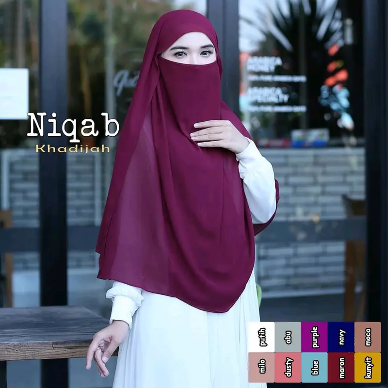 Jilbab French Khimar Khadijah Cadar Niqab Syari Ceruty Kerudung Masker Panjang Muslim 4