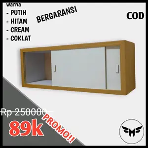 Rak Dinding Pintu Geser Minimalis dengan Pintu Berwarna Putih - Kayu Solid Grade A Penyimpanan