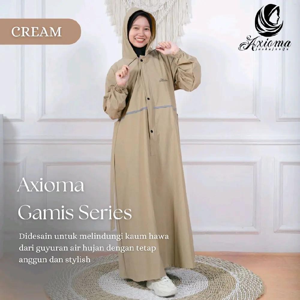 Axioma Jas Hujan Kain GAMIS Wanita Muslimah Dewasa Terbaik Bahan PVC Premium Tebal Elastis Anti Rembes Remaja Size L/XL/XXL Dilengkapi Scotlight Melingkar Tengah