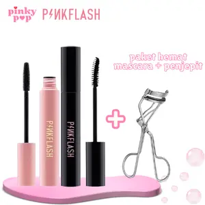 (PAKET HEMAT) PINKFLASH Waterproof Mascara OhMyWink Eye Makeup bervolume Maskara Tahan Air Thick Pink Mascara Lasting Eyelash Black dan Penjepit PF-E08