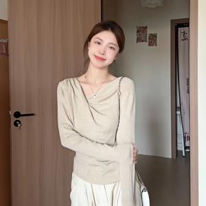 Women's Loose Knitted Long Sleeve Top, Sweet & Spicy Chic Design, Perfect for Fall/winter, New Arrival Casual Wear 7743 Womenswear Basic Minimalist