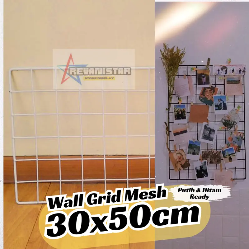 Wall grid mesh board 60x20cm ram besi untuk hiasan dinding dekorasi dan poto polaroid hijang wire grid wall 2