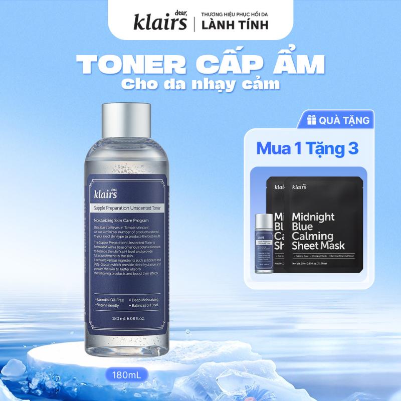 [Dear, Klairs x Hannah Olala] Nước hoa hồng dòng không mùi Dear, Klairs supple preparation unscented toner 180ml - hỗ trợ cấp ẩm cho da