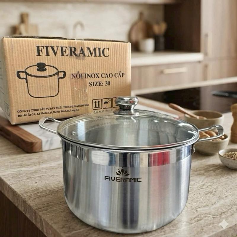 Nồi luộc gà Fiveramic vung kính sử dụng được bếp từ và các loại bếp.