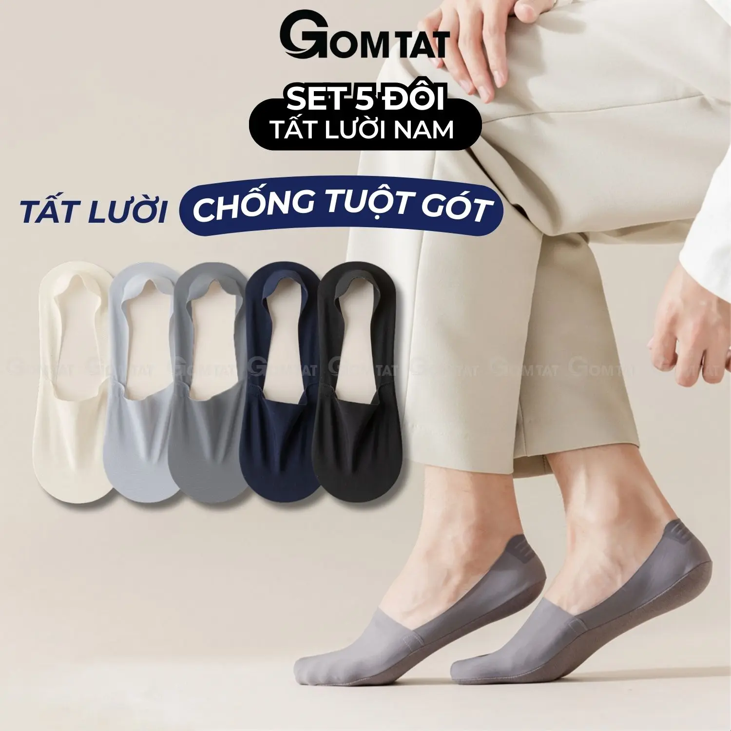 [BEST SELLER] Combo 5 đôi tất lười nam chống tuột gót GOMTAT, vớ lười nam dành cho mùa hè, chất liệu thun lạnh, mỏng nhẹ, tàng hình, mềm mại, thoáng khí Cotton Menswear - UYE-7010-CB5
