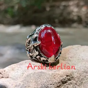 Cincin Batu Merah Siam Dim 18mm Ring Alpaka  Elegan untuk Pria