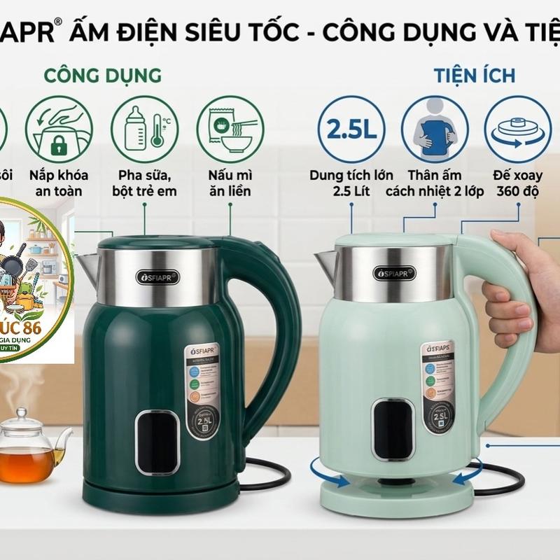 Ấm Đun Nước Siêu Tốc SHAPR ST 160 Dung Tích 2.5L(dung tích thực tế 1.8l).tự ngắt khi sôi Chất Lượng Cao