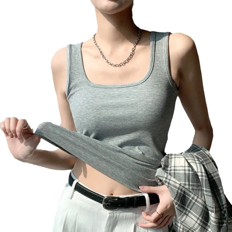 Sling vest for women with inner and outer sleeveless base shirt summer threaded vest slim fitting top for women suspender vest women new solid color versatile fixed cup with chest pad slim fit
