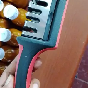 Knife Sharpener Utensil Alat Pengasah Pisau Dapur Hitam Pegangan Ergonomis 4 Tahap Asahan