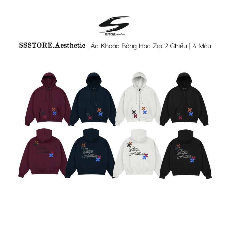 Áo Khoác Bông Hoa Chữ Thêu Zip 2 Chiều Tay Phồng Form Unisex Nhiều Màu_SSSTore.Aesthetic