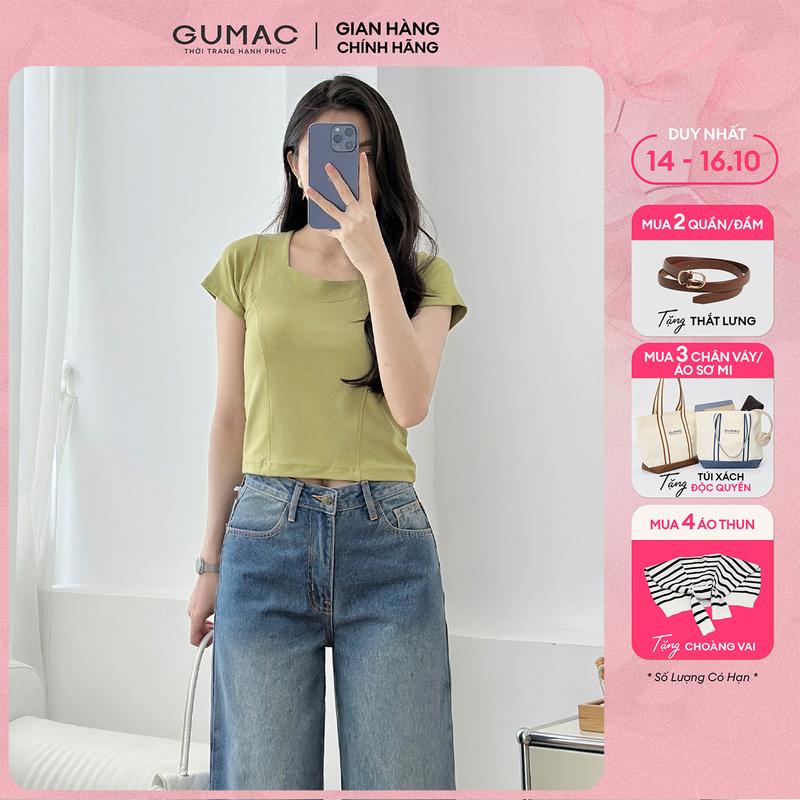 [MUA 4 TẶNG KHĂN CHOÀNG] Áo thun ôm nữ form slime cổ vuông tôn dáng xanh tím đen co giãn nhiều thời trang GUMAC LATF0523