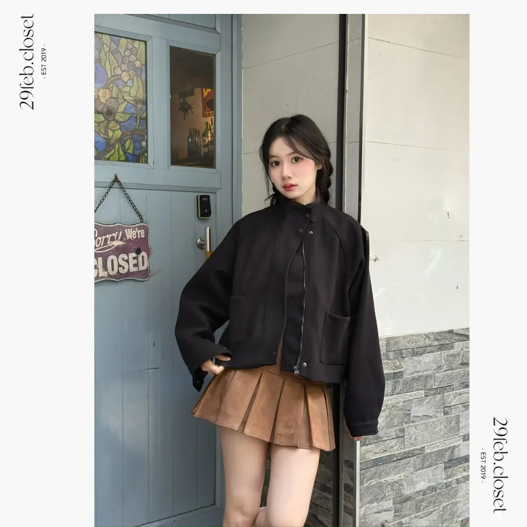 Áo khoác dạ ép 2 lớp cổ dựng form dáng rộng - 29feb.closet - A578 | BigBuy360 - bigbuy360.vn