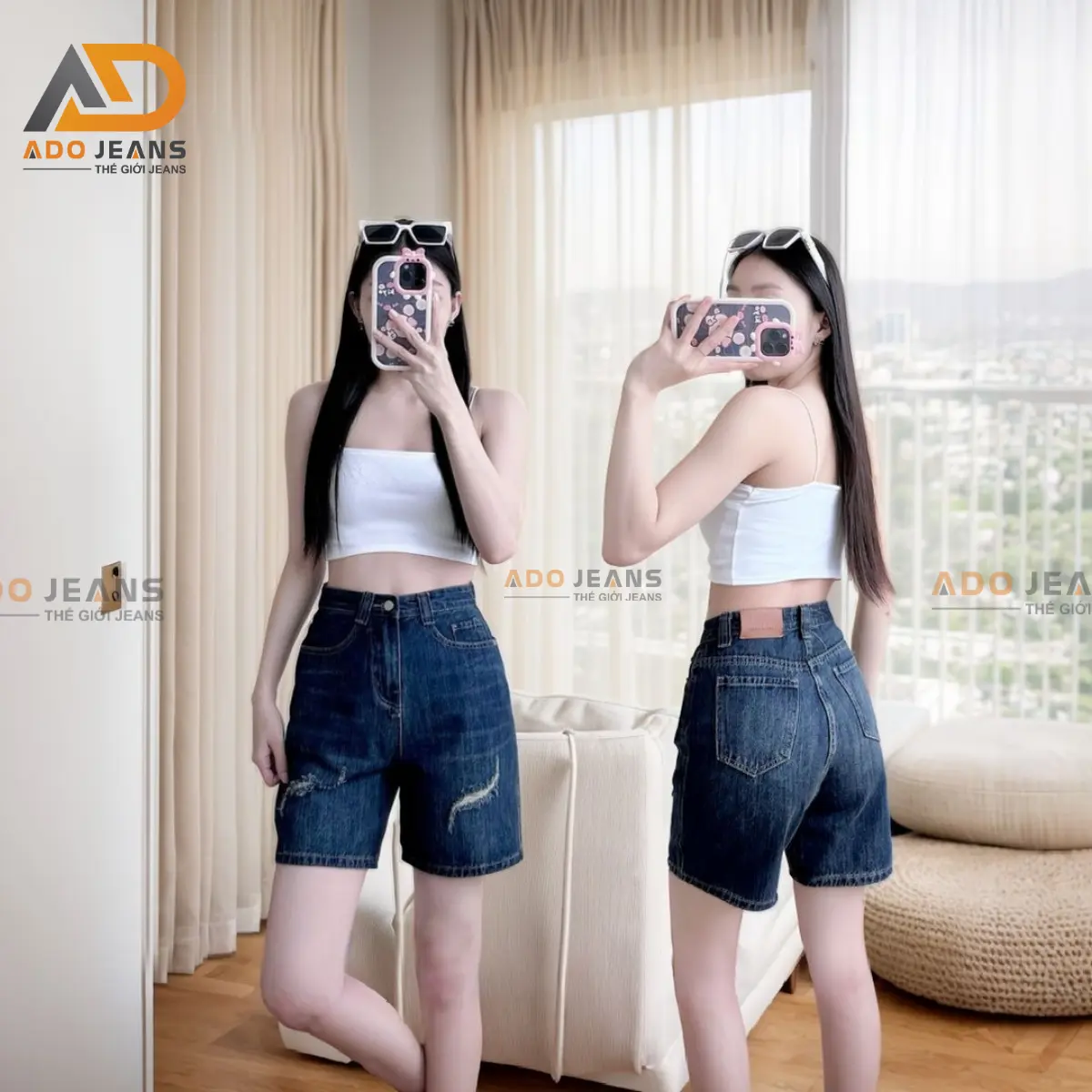 Quần short Jeans lững nữ lưng cao ống rộng, cá tính chuẩn form tôn dáng -chất Jeans dày (N04)