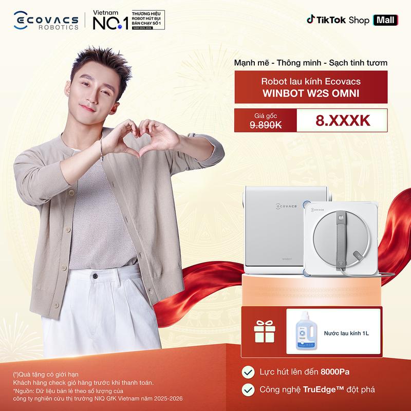 Ecovacs Winbot W2S Omni 2027 Robot lau kính | Trạm đa năng | Chống rơi an toàn