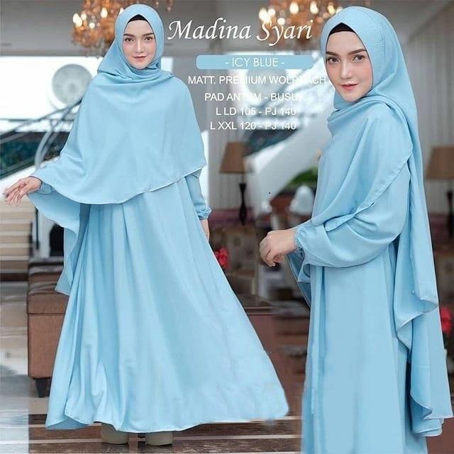 COD!! Gamis Madina Syari Set Jilbab Jumbo 3XL 4XL Gamis Wanita Terbaru 2024 Mewah Lebaran  / Gamis Syari Simple Elegan / Gamis Dewasa  Syari Set Khimar / Gamis Ibu Ibu Model Sekarang / Gamis Seragam Wanita Pengajian Pernikahan Muslim Pita Kondangan 8
