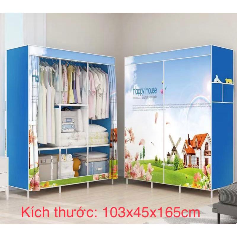 Tủ Để Quần Áo Tủ Vải Quần Áo Tủ Vải Họa Tiết Dễ Thương 3 Buồng 7 Ngăn