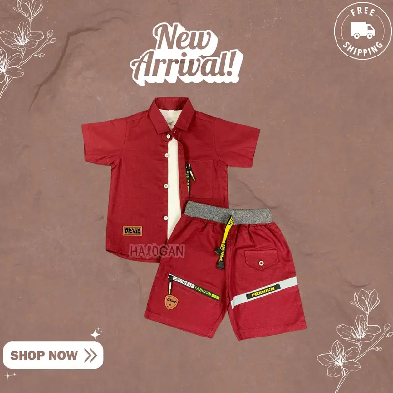 Setelan Kemeja Anak Cowo Anak Laki-laki Lengan Pendek Celana Pendek Kombinasi Usia 1-5 Tahun By Halogan Kids 3