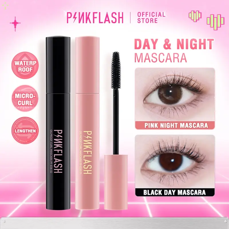 PINKFLASH Day & Night Maskara Lengthening Volume Tahan air Tahan lama Mascara