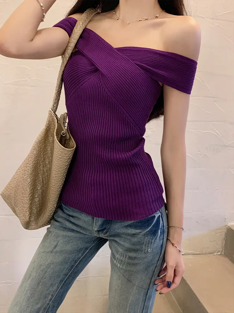 Áo Trễ Vai Dệt Kim Vai Dopamine, MosesQueen, ngắn Tay, Bó Sát Và Gợi Cảm, Áo Trễ Vai, Thích Hợp Cho Mùa Hè, # 59821 | BigBuy360 - bigbuy360.vn