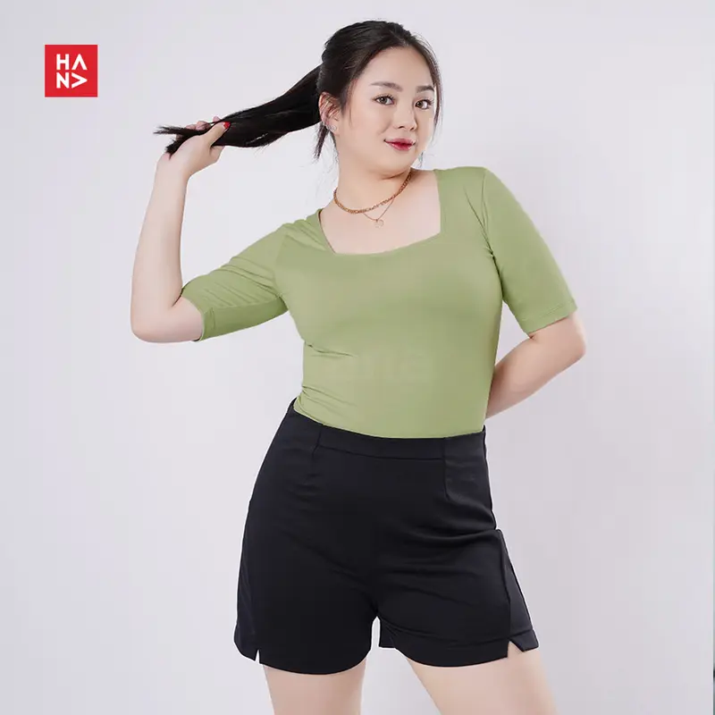 Hana Fashion - Martina Basic Kaos T-Shirt Baju Polos Square Neck Gaya Korea Kaos Wanita Bahan Jersey Stretch Premium - TS177 Oversize Kerah 8
