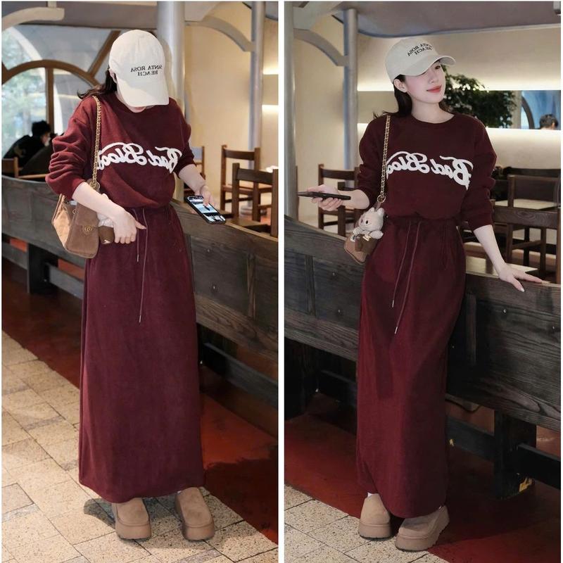  Set áo chân váy dài Đỏ Đô Áo Vải Nỉ 2 Da Dày Dặn Chuẩn Hàn Phong Cách Học Đường Ulzzang Nữ Tính - By BN TRENDY 